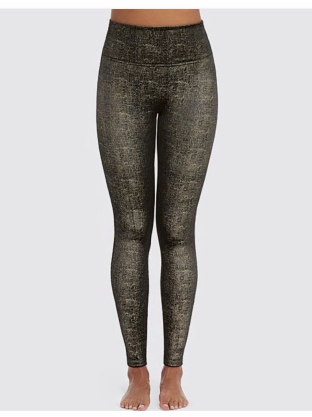 SPANX Black and Gold Metallic High-Waist Leggings